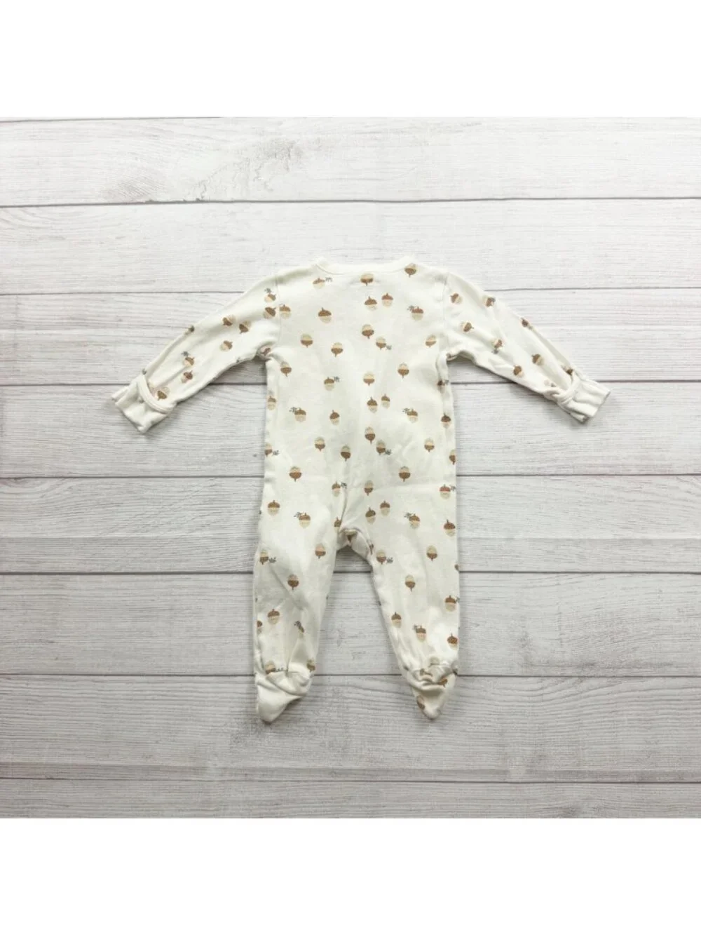 Old Navy Footed Sleeper Acorn Print Cream 2-Way Zipper Long Sleeve 6-9 Months